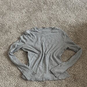 Gray Ribbed Long Sleeve Top